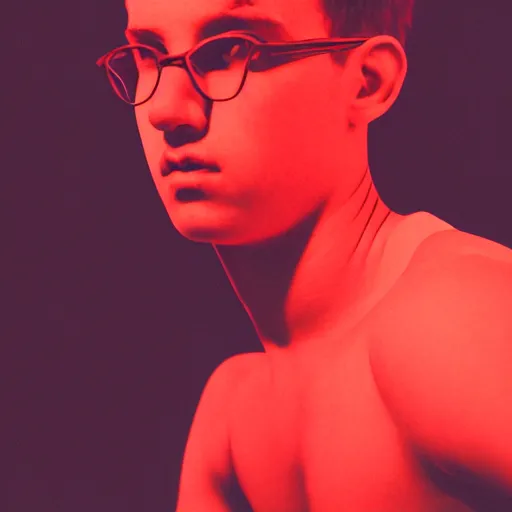 Image similar to anaglyph filter consistent portrait of a young dude 1 9 years old, with thorn