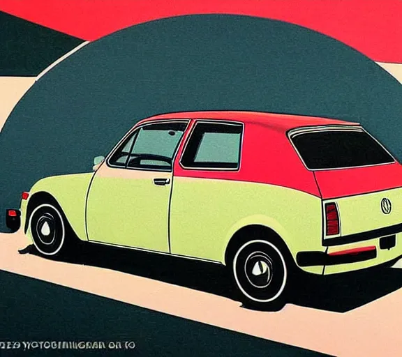 Prompt: 1 9 7 5 volkswagen gti in the style of utamaro