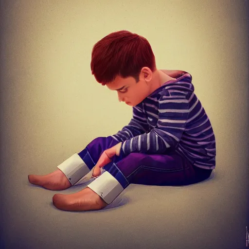 Image similar to a little boy lost in his autism, digital art, featured on artstation,