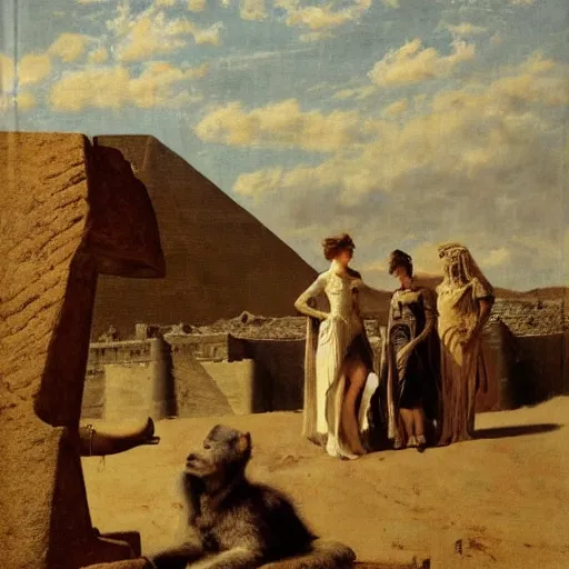 Image similar to female adventurer meeting the sphinx by alfred stevens