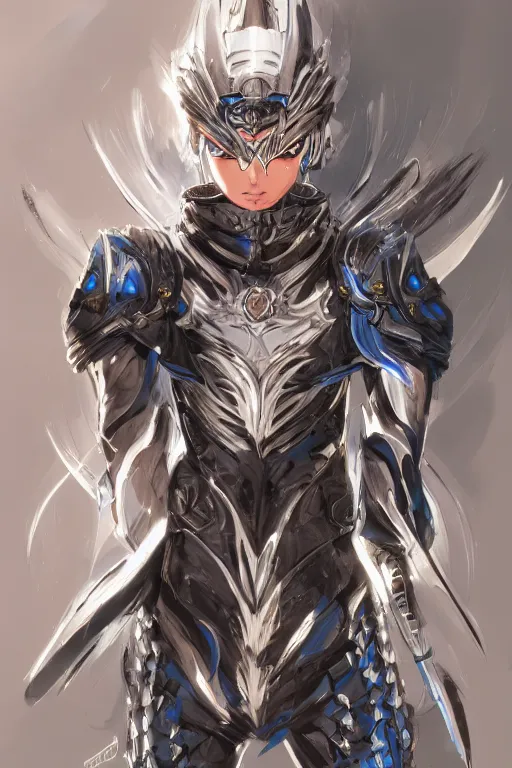 Image similar to concept art, anime portrait of a ninja cyborg warrior wearing an intricate azure wolf themed armor by Masamune Shirow, Stanley Artgerm Lau, WLOP, Rossdraws, James Jean, Andrei Riabovitchev, Marc Simonetti, and Sakimichan, trending on artstation