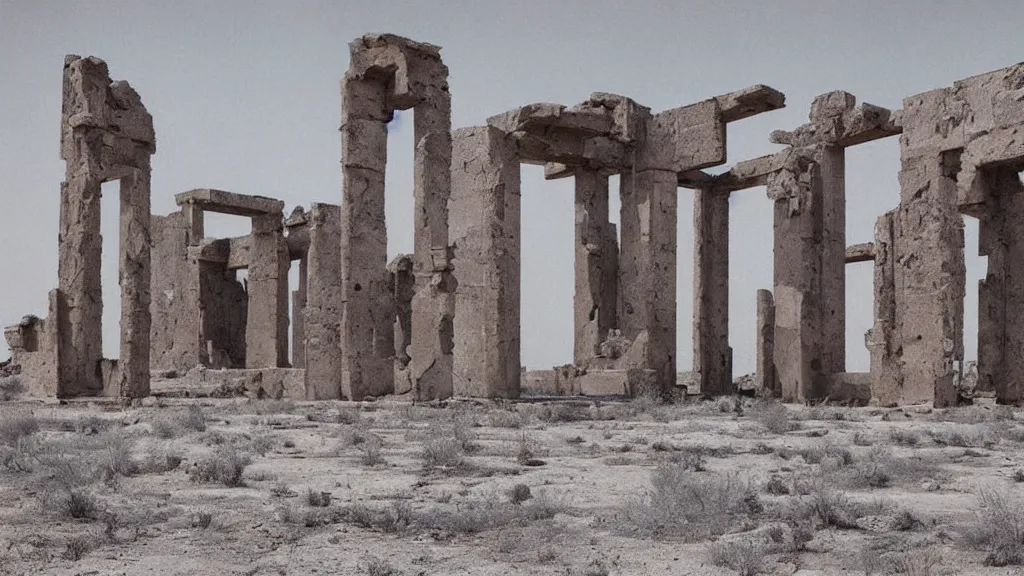 Image similar to surreal ancient alien ruins in the desert, photography by zhang kechun