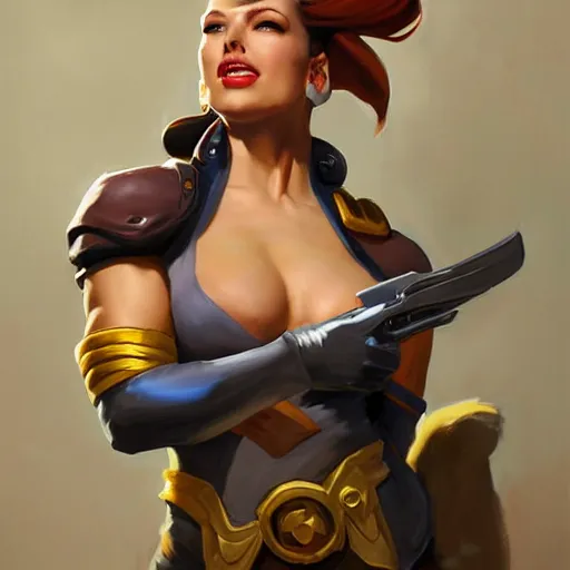 Image similar to greg manchess portrait painting of teela as overwatch character, medium shot, asymmetrical, profile picture, organic painting, sunny day, matte painting, bold shapes, hard edges, street art, trending on artstation, by huang guangjian and gil elvgren and sachin teng