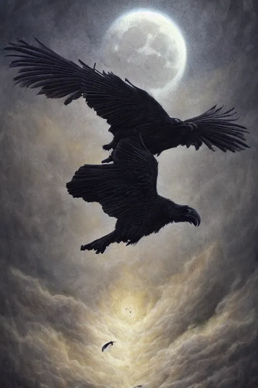 Prompt: Intricate stunning highly detailed surreal ravens by agostino arrivabene and Vladimir Kush, sculpture, ultra realistic, Horror, dramatic lighting, full moon, blood moon, thick swirling particle smoke tornado, fire embers, trending on artstation