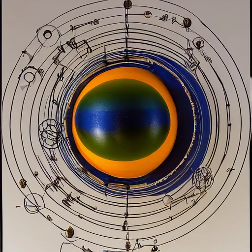 Image similar to a kinetic sculpture of this solar system, sun, orrery, canon 5 d 5 0 mm lens, papier - mache, studio, 1 9 8 7