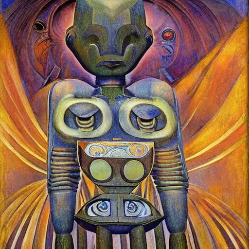 Image similar to ornate robot cat, by annie swynnerton and diego rivera and nicholas roerich and jean delville, symbolist, dramatic lighting, god rays, art brut, rich colors, smooth, sharp focus, extremely detailed, adolf wolfli, by janet fish