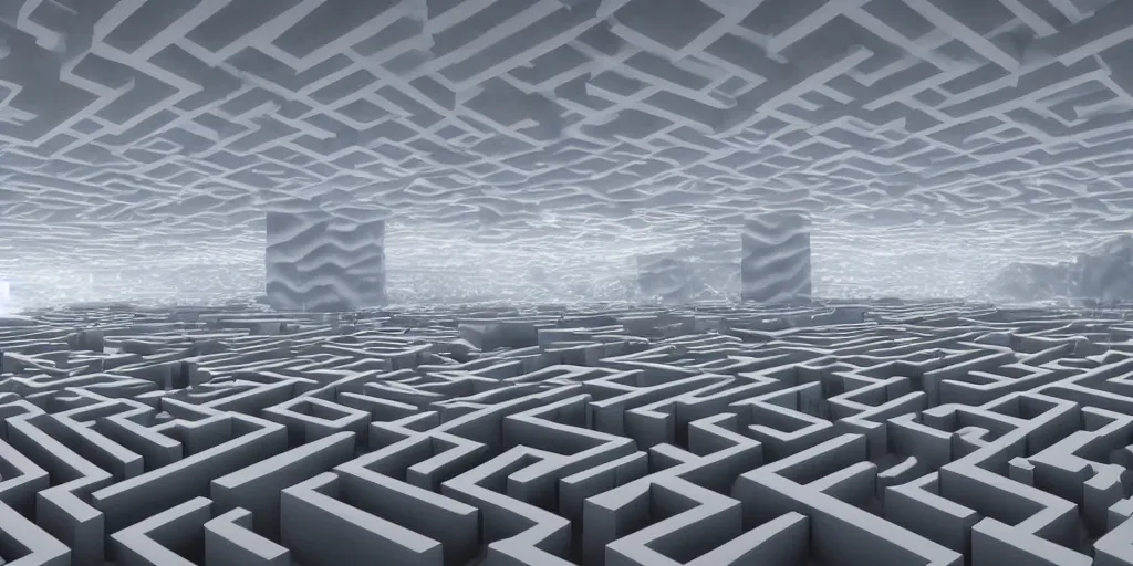 Image similar to the grand landscape of the endless maze, art by kotaro chiba, volumetric lighting, high contrast