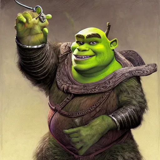 Prompt: Shrek as a fantasy d&d character, portrait art by Donato Giancola and James Gurney, digital art, trending on artstation