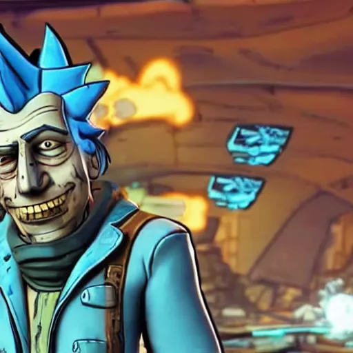 Image similar to Rick Sanchez in borderlands 2 4k detailed super realistic