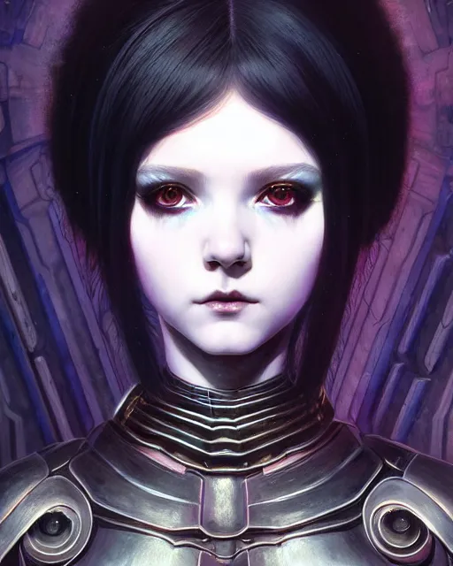 Image similar to portrait of beautiful cute young goth maiden girl with short white hairs in warhammer armor, art by ( ( ( kuvshinov ilya ) ) ) and wayne barlowe and gustav klimt and artgerm and wlop