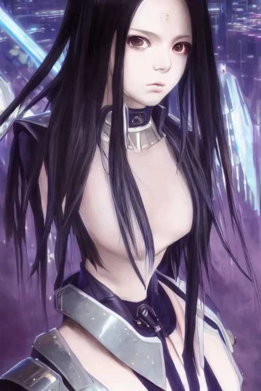 Image similar to portrait Anime girl in cyberpunk trinity blood armor, cute-fine-face, black-hair pretty face, realistic shaded Perfect face, fine details. Anime. realistic shaded lighting by Ilya Kuvshinov katsuhiro otomo ghost-in-the-shell, magali villeneuve, artgerm, rutkowski, WLOP Jeremy Lipkin and Giuseppe Dangelico Pino and Michael Garmash and Rob Rey and Yoshitaka Amano and Thores Shibamoto