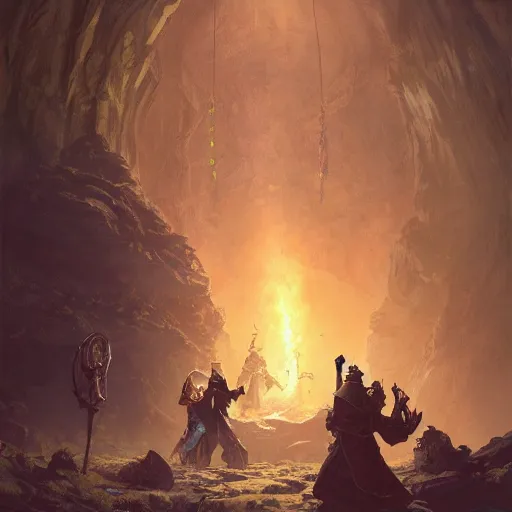 Prompt: a paladin, a rogue and a druid fighting against a giant toad inside a cave, d & d, fantasy, highly detailed, digital painting, artstation, concept art, character art, art by greg rutkowski and tyler jacobson and alphonse mucha