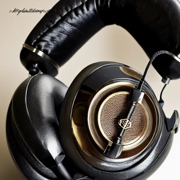 Image similar to masterpiece photo of beautiful hand crafted artistic detailed transparent headphones, flat metal hinges, bismuth metal, electronics see through, plush leather pad, modernist headphones, bismuth beautiful well designed, hyperrealistic, audiophile, intricate hyper detail, extreme high quality, photographic, audeze, sennheiser, raal, bang olufsen, abyssal