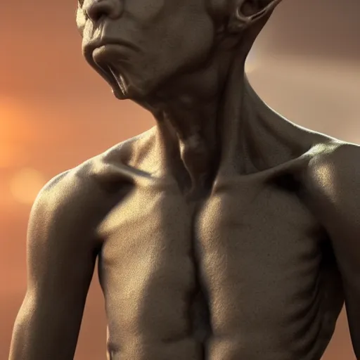 Image similar to the first human being created by aliens, cinematic, detailed, 8 k, unreal engine 5