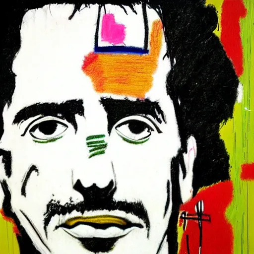 Prompt: frank zappa drawn by basquiat