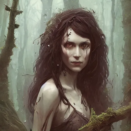 Prompt: a forest Witch in the style of Greg Rutkowski, realistic painting, Digital art, very detailed, High definition