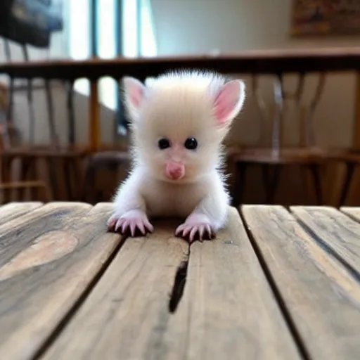 Image similar to Wow! This small baby animal on the wooden table is so cute!