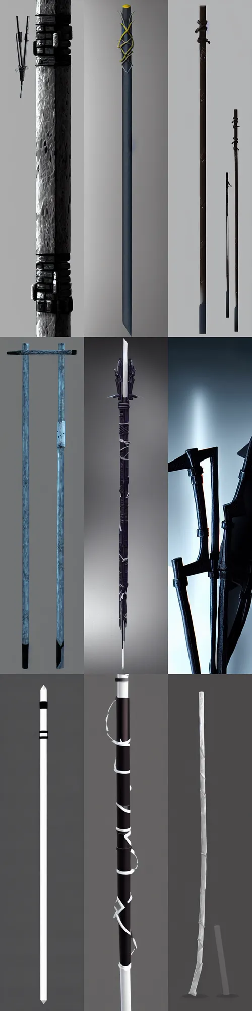 Prompt: picture of a single long dark futuristic ninja staff, cyberpunk, sci - fi, fantasy, close shot, single long stick, white background
