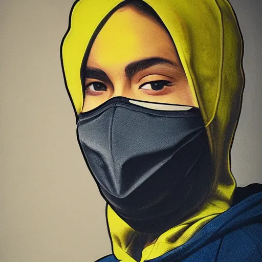 Prompt: real portrait of mcs, wear hoodie and wear smiley mask, photorealistic, - i