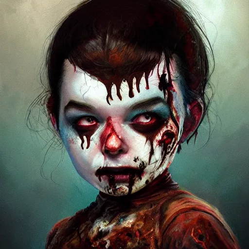 Image similar to color head portrait of young early bjork as a zombie, 7 days to die zombie, gritty background, fine art, award winning, intricate, elegant, sharp focus, cinematic lighting, digital painting, 8 k concept art, art by michael hussar, art by brom, art by guweiz and z. w. gu, 8 k