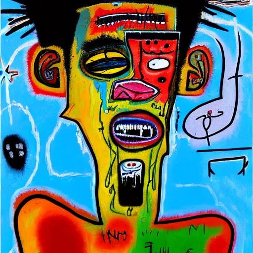 Prompt: detailed chaotic neo expressionism oil painting of sad boy rapper crying with tattoos by basquiat