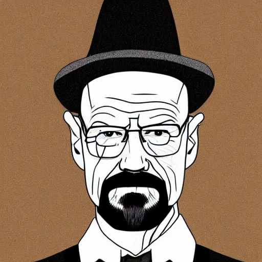 Image similar to Walter White with pork pie black hat, accurate anatomy, highly detailed, digital art, centered, portrait