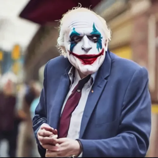 Image similar to film still of Bernie Sanders as joker in the new Joker movie