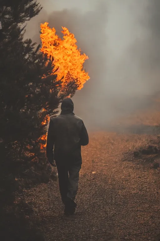 Image similar to A man walking through fire