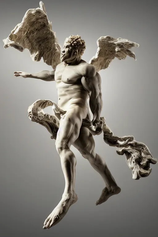 Prompt: photo of fullbody rococo delicate sculpture of a hulking herculean muscular onyx albino marble brock lesnar as an humanoid deity, clothed in silk, wings, sunrays, cinematic lighting, photorealistic, octane render, 8 k, depth of field, 3 d