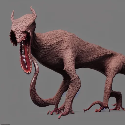 Image similar to a very strange looking animal with very long legs, concept art by jason a. engle, featured on zbrush central, photorealism, zbrush, lovecraftian, hard surface modeling