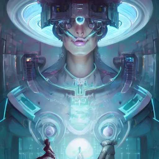 Image similar to portrait of a beautiful cybernetic mage, cyberpunk concept art by pete mohrbacher and seb mckinnon and beksinski and josan gonzales, digital art, highly detailed, intricate, sci-fi, sharp focus, Trending on Artstation HQ, deviantart, unreal engine 5, 4K UHD image