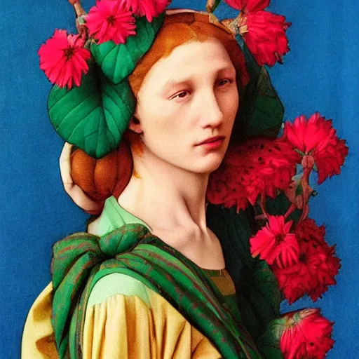 Prompt: a lot of flowers morphing in a beautiful girls face, film still by wes anderson, depicted by pontormo, limited color palette, very intricate, art nouveau, highly detailed, lights by hopper, soft pastel colors, minimalist