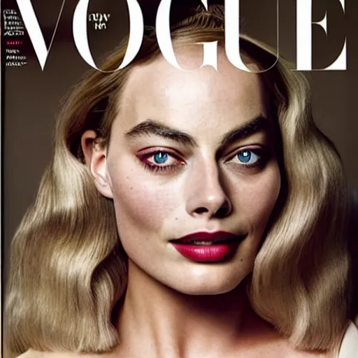 Image similar to a portrait of margot robbie, vogue cover, highly detailed