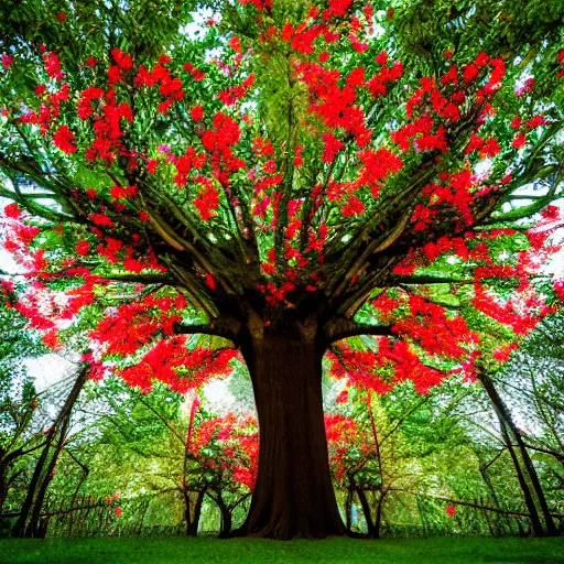 Image similar to a large tree with human flowers, bold natural colors, national geographic photography, masterpiece, 8 k, raw, unedited, symmetrical balance