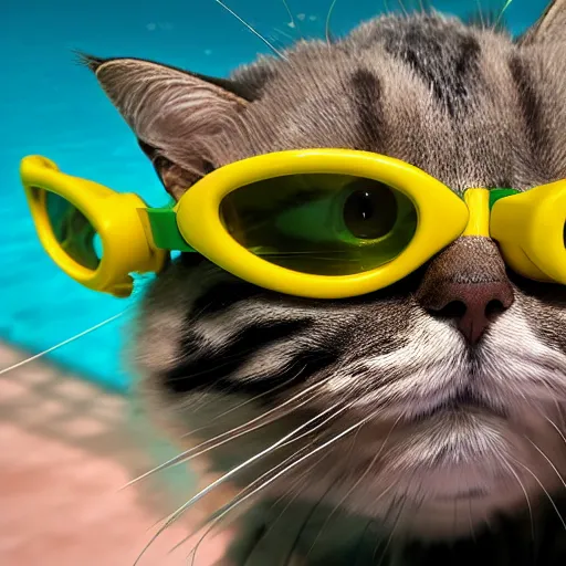 Image similar to detailed cat with goggles swimming in pool