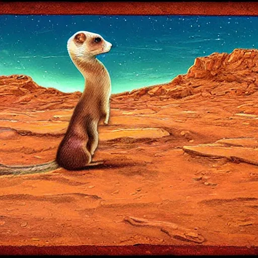 Prompt: A weasel on Mars, canyon, classic painting, award winning, highly detailed