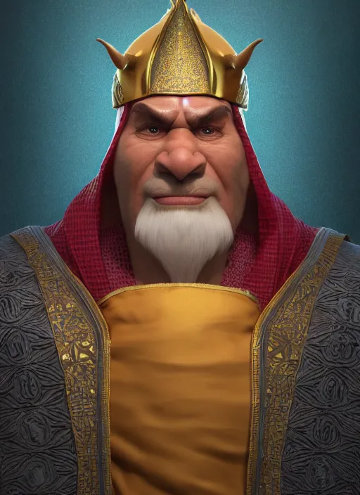 Prompt: portrait of sheikh ruler of dubai, ogre, troll, djinn, head and torso only, cinematic lighting, studio quality, smooth render, unreal engine 5 rendered, octane rendered, art style by klimt and nixeu and ian sprigger and wlop and krenz cushart.