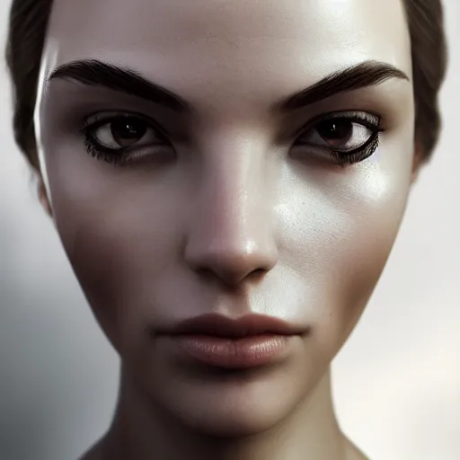 Image similar to neutral evil philosphy, elegant, god ray, reflections, focus, detailed, realistic eyes, horizontal partial symmetry features proportions, intricate facial skin details, award winning, trending in cgsociety artstation deviant art, octane render