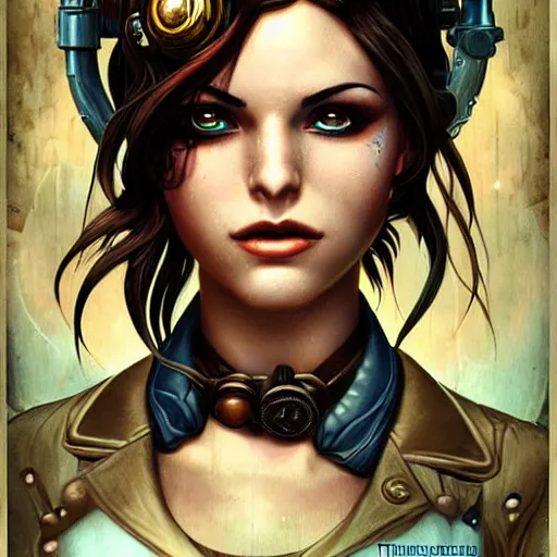 Image similar to underwater bioshock steampunk portrait of lara croft, Pixar style, by Tristan Eaton Stanley Artgerm and Tom Bagshaw.