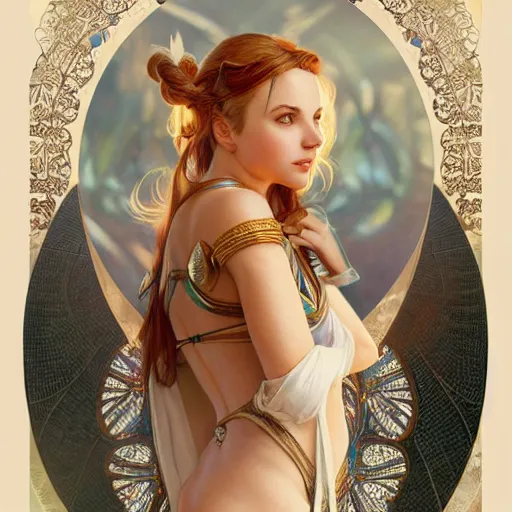 Image similar to ultra realistic illustration, lexi belle wearing amulet of power, intricate, elegant, highly detailed, digital painting, artstation, concept art, smooth, sharp focus, illustration, art by artgerm and greg rutkowski and alphonse mucha