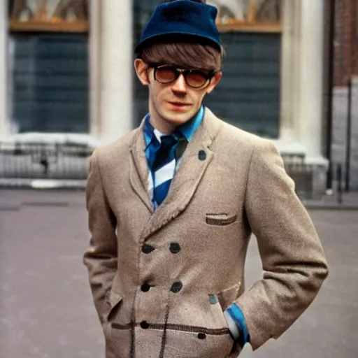 Prompt: kodachrome photograph of a stylish young man in 1 9 6 7 london