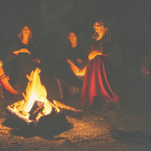 Image similar to a witches coven around a fire in a cave