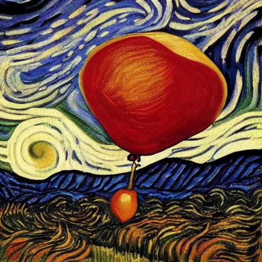 Prompt: “Van Gogh going gothic with a pear filled ballon of beef”