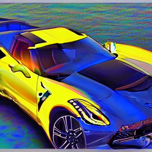 Image similar to portrait of a corvette made out of blue curacao, digital art, luminous