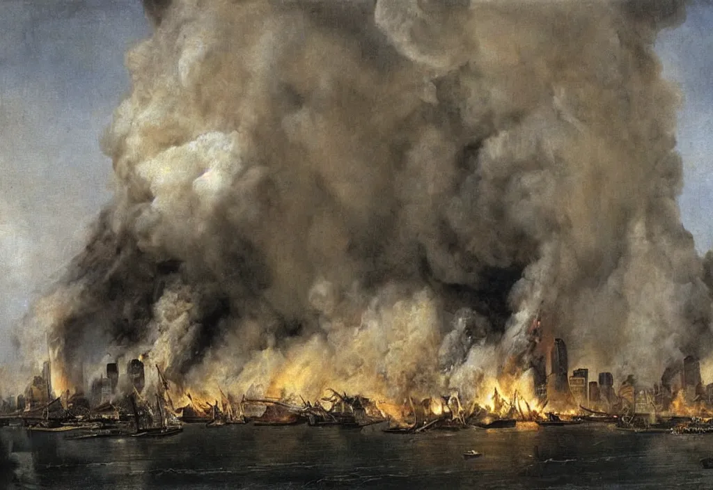 Prompt: world trade center september 1 1 attacks by theodore gericault