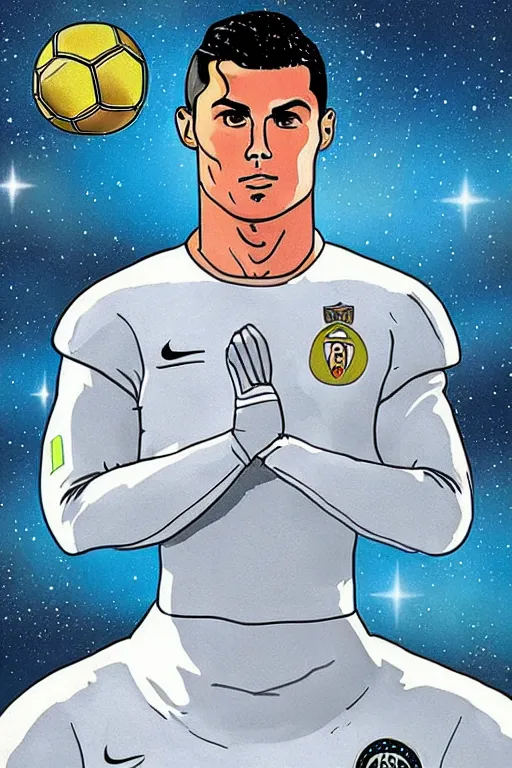 Prompt: portrait of cristiano ronaldo with astronaut armor and helmet, majestic, solemn, by ghibli style
