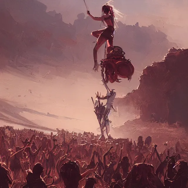 Image similar to a painting of a punk concert at the desert by greg rutkowski, dark fantasy art, high detail, trending on artstation