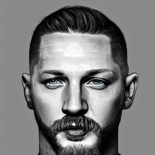 Image similar to a well designed portrait of Tom Hardy , detailed, realistic, sketch style, Artstation,Greg Rutkowski, 8K resolution.