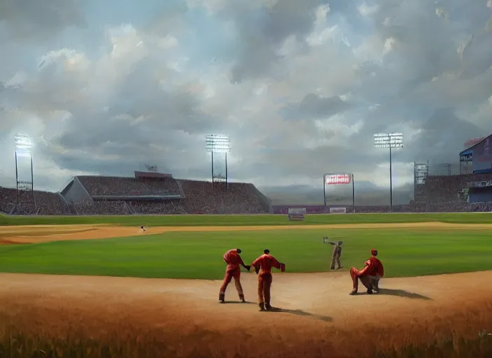 Prompt: field of dreams baseball game, oil painting by jama jurabaev, extremely detailed, brush hard, artstation, for aaa game, high quality, brush stroke