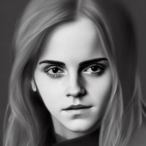 Image similar to portrait of emma watson staring intensely at the viewer, beautiful, long hair, high detail, artstation